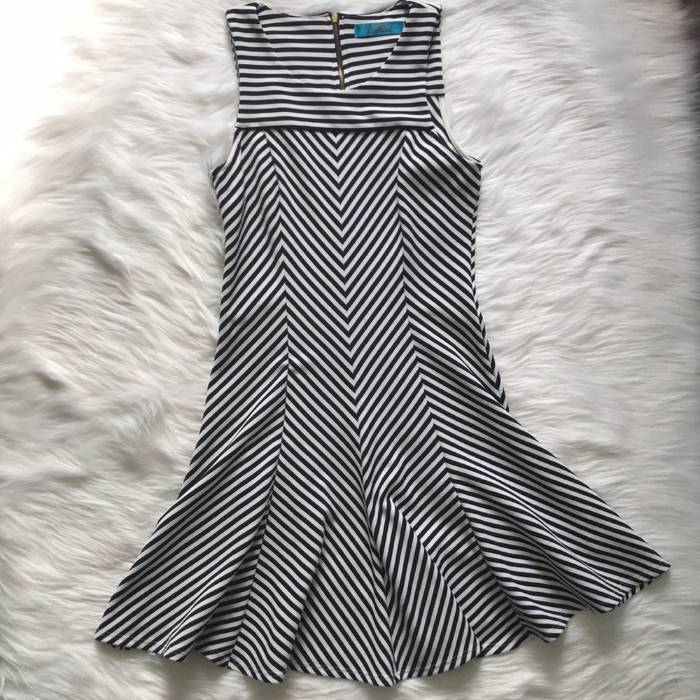 Navy & white striped Flare Mini